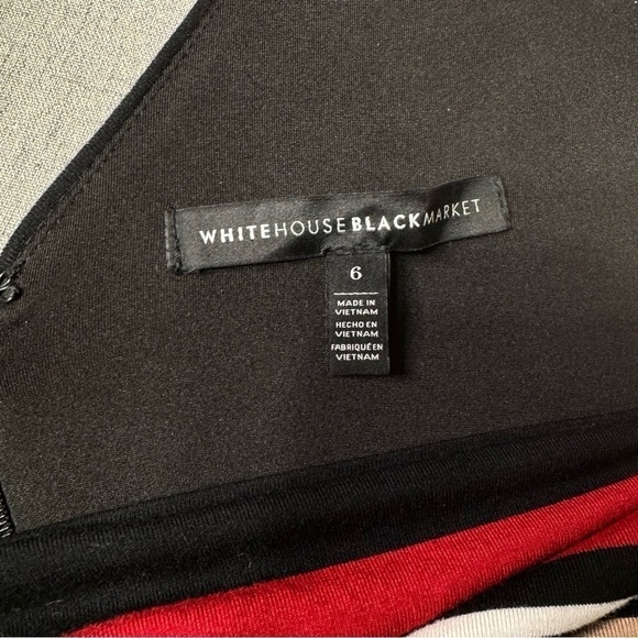 White House Black Market Striped Slimming Sheath Dress Leather Trim 6 Small - Picture 10 of 11